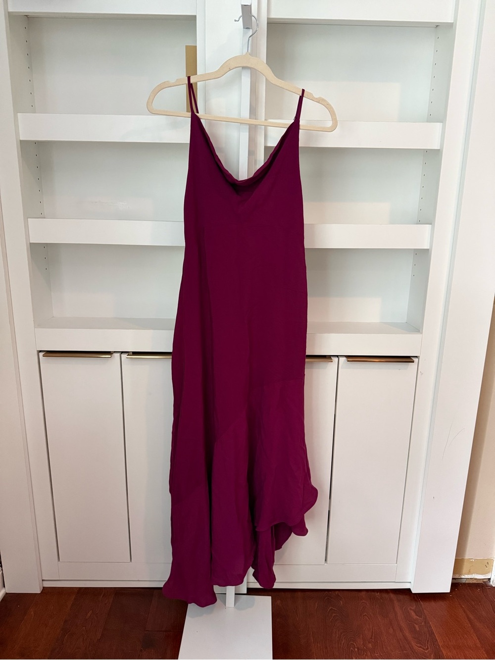 FARM Rio Solid Cropped Thin Strap Ruffled High-Low Slip Dress Sz XS 0 2 Magenta